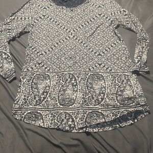 Lucky Brand Black and White Patterned Long Sleeve Top